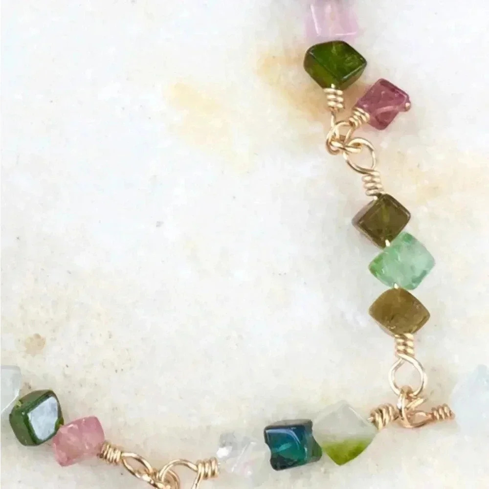 Tourmaline Bracelet,Colorful Gemstones Bracelet,October Birthstone - Picture 3 of 5